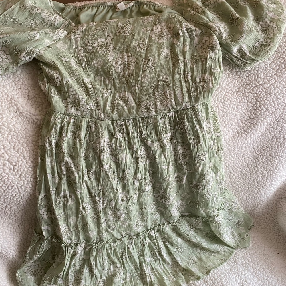 Light Sage Floral Smocked Mini Dress